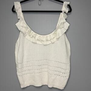 7 For All Mankind White Crocheted Boho Hippie Sleeveless Ruffle Top Sz XL